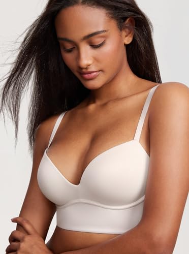 Image of DOBREVA Women's Push Up Wireless Bra Padded T Shirt Bras No Underwire Plunge Bralette