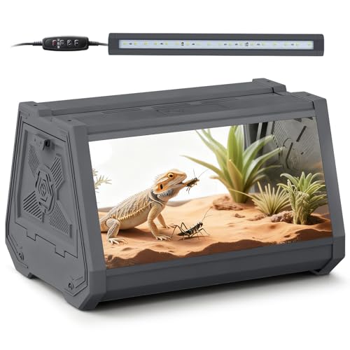 Smart Lighting Reptile Terrarium with Timer & Dual-Mode LED/UVB - Adjustable Brightness All-in-One Habitat, Wide View Escape-Proof Dual Doors for Gecko, Frog, Tarantula, Snake or Insects