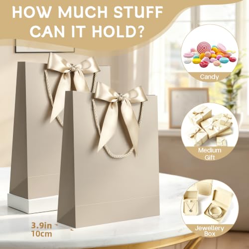 Image of JMANNI Gift Bags with Handles, 11.4 inch Small Mothers Day Gift Bag for Presents, 2 Pcs Bags with 4 Tissue Paper and 2 Cards for Baby Shower Wedding Bridal Shower Mother's Day Birthday Party (Champagne)