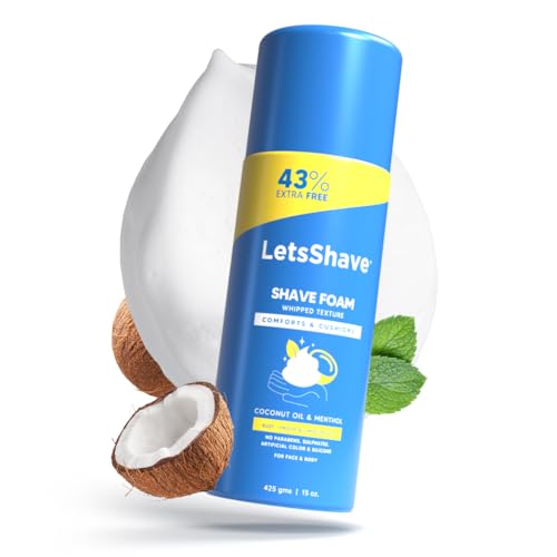 LetsShave Sensitive Shave Foam, 425g | Coconut Oil & Menthol | Rust‑Proof Aluminium Can | Paraben & Sulphate Free | Non‑Toxic Formula