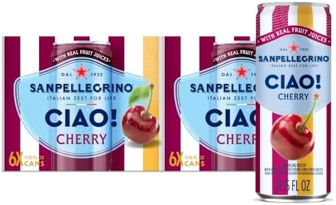 Sanpellegrino CIAO Cherry Sparkling Water, Low-Calorie Italian Sparkling Water with Real Fruit Juices, 0g Added Sugar, 24-Pack