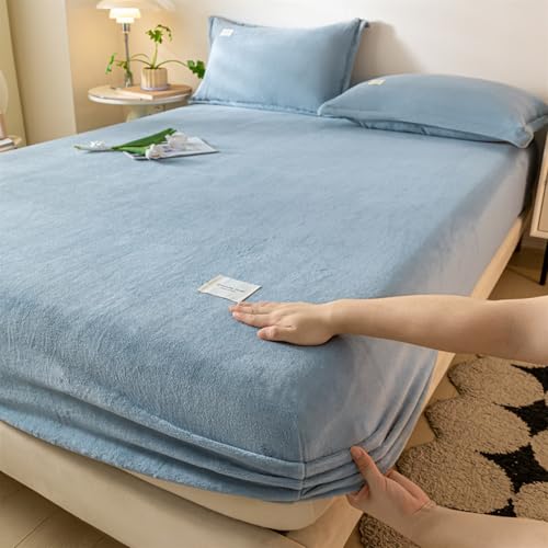 SUIOKPO Protège-Matelas, Ultra Douce Couvre Élastique Tout Autour, Respirant Drap Housse, Peluche Laitière, Taie d'oreiller Incluse,Light Blue,120 * 200cm