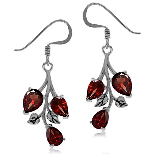 Silvershake 5.7 CTW Natural Red Garnet 925 Sterling Silver Leaf Dangle Hook Earrings Jewelry for Women January Gemstone Birthstone