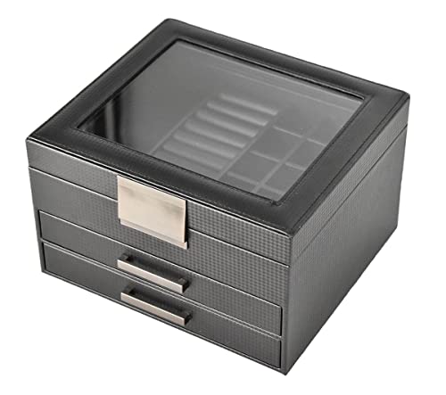 Schmuckkästchen PURE schwarz mit Glasdeckel Galeara design Schmuckbox mit 2 Schubladen Weiß und Schwarz Schmuckaufbewahrung (PURE Schwarz) Cover