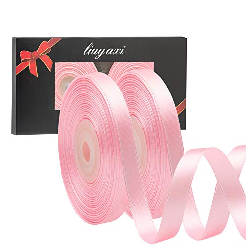 Image of Solid Color Double Faced Pink Satin Ribbon 3 /8 inch X 50 Yards, Ribbons Perfect for Crafts, Wedding Decor, Bow Making, Sewing, Gift Package Wrapping and More