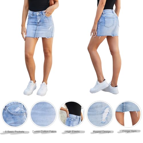 VIPONES Women Denim Skirt High Waist Raw Hem Stretch Ripped Casual Mini Jean Skirts2