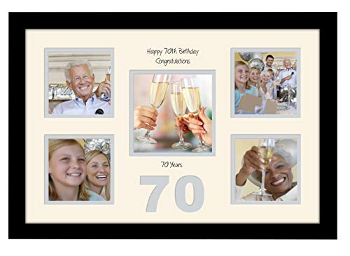 Image of 70th Birthday Photo Frame 4"x4" x4 and 5"x5" Photo 971D (Black Finish Frame Cream Mount Grey Inside)