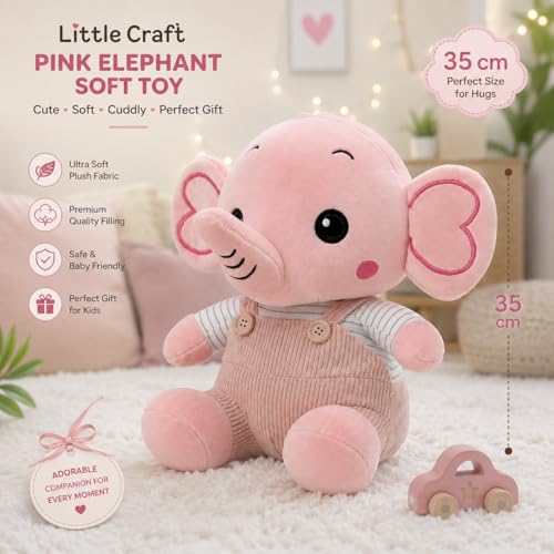 Image of Pink Elephant Soft Toy 35 cm for Kids & Babies | Ultra Soft Plush Stuffed Animal Teddy | Cute Birthday Gift for Girls & Nursery Decor