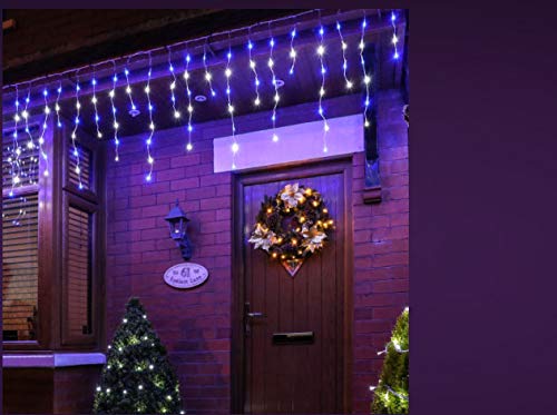 Festive Magic™ 200 LED White & Blue Icicle Christmas Timer Lights For Indoor & Outdoor Cable free