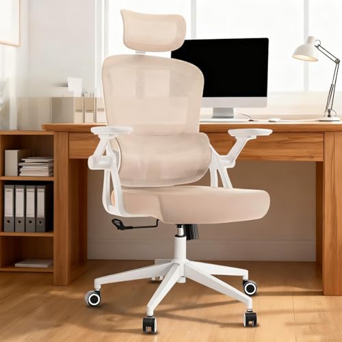 Ergonomic Office Chair - Adjustable Heavy Duty Mesh Computer Desk Chair with Wheels, Armrests & Lumbar Support - Comfortable Chair for Home Office, Study, or College Dorm, Khaki 01khaki