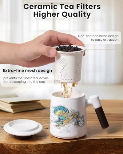 Aspirex HK 13.5oz Ceramic Tea Mug with Lid&Porcelain Infuser,Loose Leaf Cup — view 2