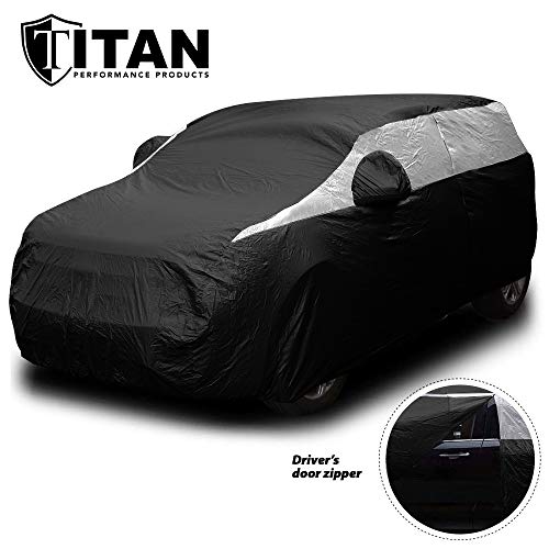 Titan Jet Black Poly 210T Car Cover for Compact SUV 170-187\". Waterproof, UV Protection, Scratch Resistant, Driver-Side Zippered Opening. Fits Rav4, Rogue, CR-V and More.