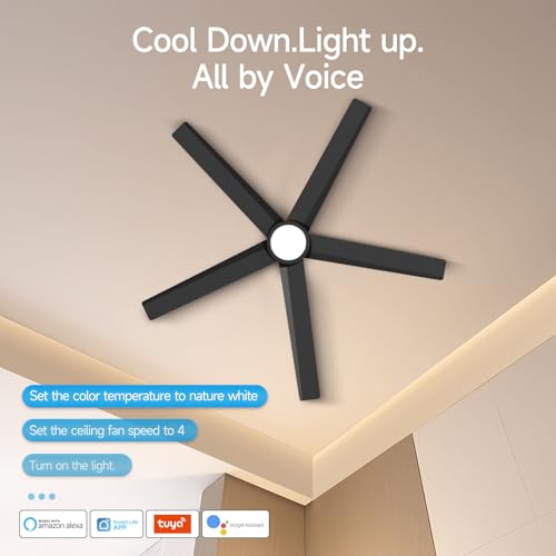 ocioc Smart Ceiling Fans with Lights,52 inch,Reversible Quiet DC Motor,Dimmable,Black Ceiling Fan Compatible with Alexa Google home Indoor/Outdoor by ocioc - Image 2