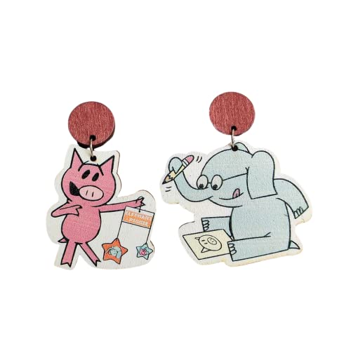 Unique Wooden Acrylic Drop Dangle Earrings Cute Cat Dog Elephant Frog Asymmetric Funny Earrings Lightweight Charm Jewelry Back to School Gift for Student