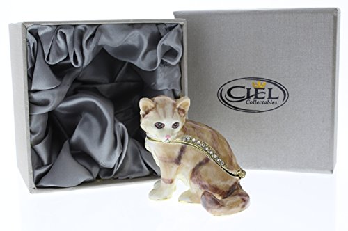 Ciel Collectables 1013425 Cat Decorative Trinket Box With Hand Set, 2.25" X 2" X 2" #TOP6