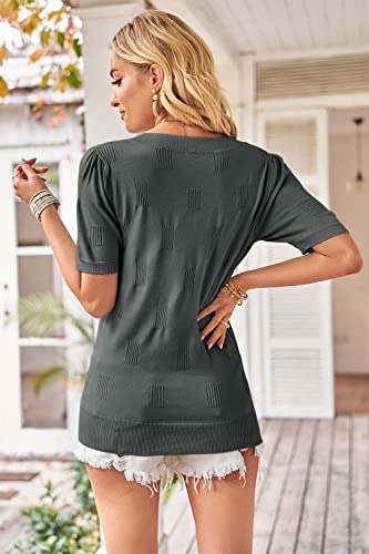 Image of Arach&Cloz Women's Lightweight Spring Summer Sweater Tops Casual Short Sleeve Blouses Shirts