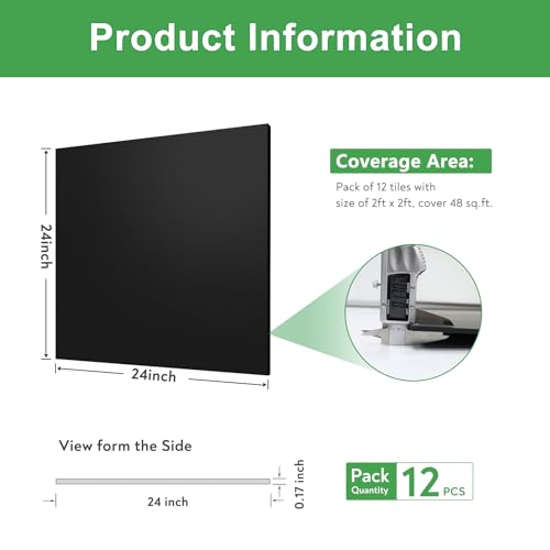 Image of STICKGOO Black Drop Ceiling Tiles 2ft x 2ft, Waterproof PVC Ceiling Panels, Fire Resistant and Washable Smooth Ceilings Decor Coverings 24 x 24in - 12 Pack Cover 48 Sq. Ft