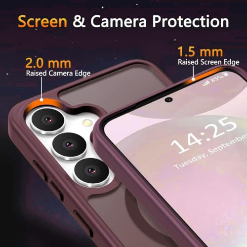 Image of Elzzi Magnetic Cover for Samsung S25 Case [MIL-Grade Drop Tested & Compatible with MagSafe] Translucent Matte TPU + Hard PC Back Cover, Anti-Scratch Shockproof Phone Case (Wine)