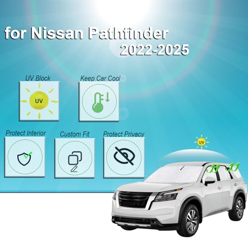 Image of KMF 8pcs Thicken Full Window Sun Shades for Nissan Pathfinder 2022-2025 Accessories,Custom Windshield Sunshade with Car Window Covers for Side Rear, UV Block and Blackout Privacy for Camping Outdoor