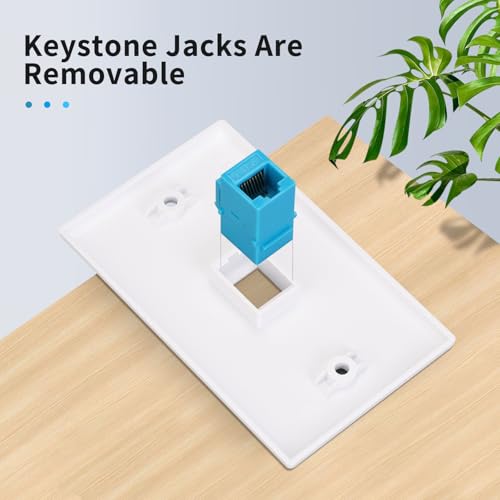 Ethernet Wall Plate 1 Port with RJ45 Keystone Coupler Female to Female,Blue RJ45 Keystone Wall Plate,Perfect for Home and Office Networking Easy Installation Solution(4 Pack)