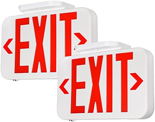 TORCHSTAR LED Exit Sign, Emergency Exit Light with Battery Backup, Double Face, UL 924, AC 120/277V, Damp Location, Hardwired Red Letter Exit Lights for Business, Pack of 2