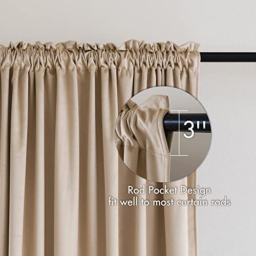 Image of MIULEE Camel Beige Blackout Velvet Curtains Drapes 84 Inch Long 52 inchx84 inch
