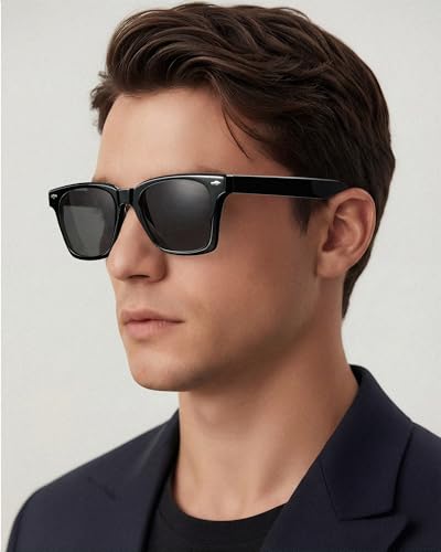 Image of CARFIA Retro Polarized Sunglasses For Men UV400 Protection Chunky Square 90s Style Trendy Classic Glass