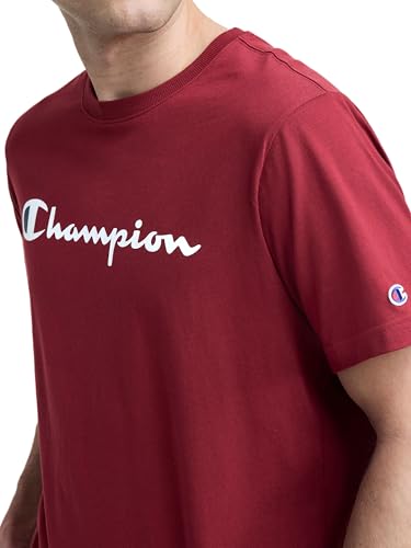 Image of Champion Men's Graphic Short Sleeve T-Shirt, Standard Fit, Classic Script Logo, Midweight 100% Cotton