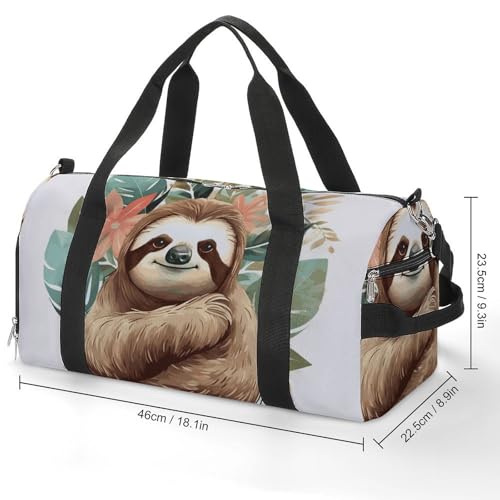 Gym Bag for Men Women Travel Duffle Bag Cute Sloth Leaves Carry On Weekender Bag with Shoe Compartment2