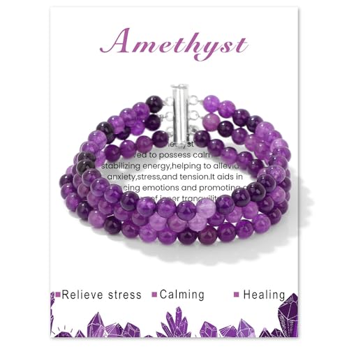 1 Pieza Pulseras de Cristales Curativos para Mujer, Pulsera Elástica de Piedras Naturales de 6mm, Regalo de Joyería para Equilibrio y Bienesta,Pulsera amatista piedra natural semipreciosa