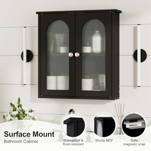 Armario de medicamentos para baño de 22x23 pulgadas, armario mural con arco, almacenamiento sobre inodoro, 2 paneles de puerta acrílicos, armario negro para baño/cocina/sala de estar miniatura 4