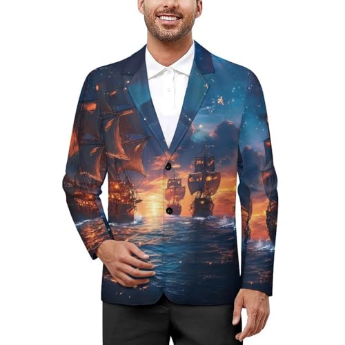 Pirateships Mens Blazer Lightweight Sport Coat Two Button Suit Jackets