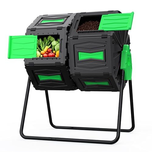 Compost Tumbler, 45 Gallon / 170L Dual Chamber Compost Bin Outdoor, 360° Rotating Composter Tumbler, BPA-Free Fast-Working All-Season Heavy-Duty Large Capacity Compost Bin Kitchen Garden Yard Waste