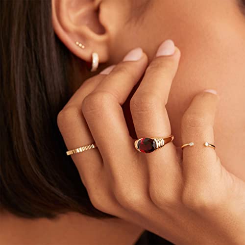 Allencoco Gold Ring For Women Trendy Ruby Ring Red Gemstone Chunky Ring 18K Gold Plated Band Ring Signet Statement Ring #TOP2