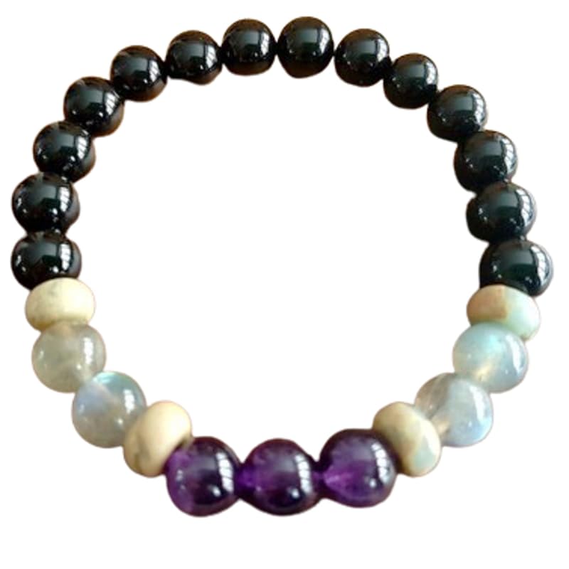 Natural Amethyst, Labradorite, Variscite & Black Onyx 8mm Mix Shape Smooth Cut Beads Stretchable Bracelet for Men & Women.|HS_Stbr_00591