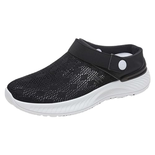 Zapatillas de verano para mujer, zapatos de senderismo para mujer, ligeros, transpirables, zapatos de tenis de malla, suela plana, zapatos informales, cómodos, sin cordones, zapatos cómodos, Negro ,
