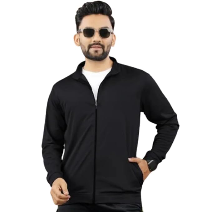 Casual Winter Wear Jackets For Men's Solid Wind Cheater Jacket With Zipper Ribbed Waist And Ribbed Wrist Cuffs For Perfect Fit Casual And Sports Jacket