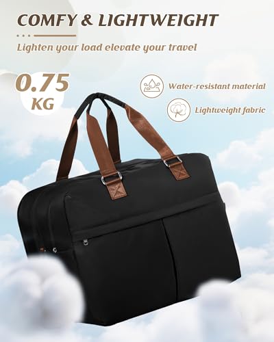 Image of Travel Duffle Bags for Women Men Expandable Personal Item Travel Bags Lightweight Weekender Overnight Carry on Bag for Airplanes Sport Gym Tote Ladies Beach Luggage Bag Black Brown