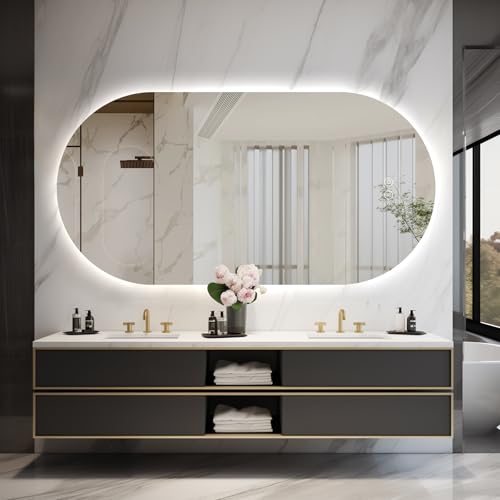 TheiaMo Oval LED Bathroom Mirror, 55"x28" Backlit Mirror with Lights