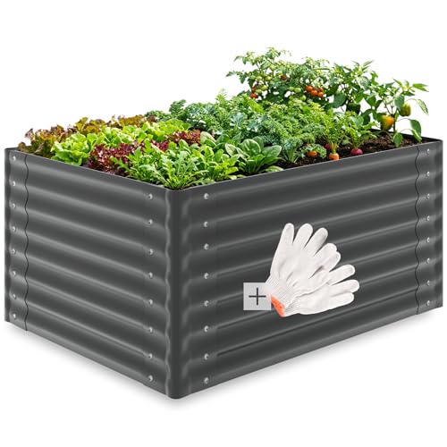 tectake® Jardiniere 120 x 100 x 62 cm, Plate-bande surélevée en acier, Potager surélevé, 1 paire de gants jardinage incluse, Carre Potager 720L, Lit de...