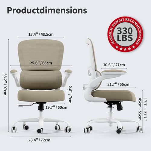 Image of TRALT Office Chair - Ergonomic Desk Chair with Adjustable Lumbar Support, Mesh Computer Chair, Executive Chair for Home Office Comfortable Lumbar Support (1, Khaki)