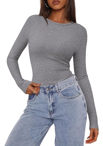 PRETTYGARDEN Womens Long Sleeve Shirts 2025 Ribbed Knit Slim Fitted Basic Tee Casual Going Out Tops Underscrubs Fall Clothing3