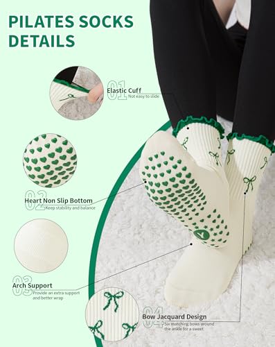 Image of Yawlsow Pilates Grip Socks for Women Yoga Grippy Socks Cute Barre Non Skid Athletic Crew Sticky Sock Workout Hospital