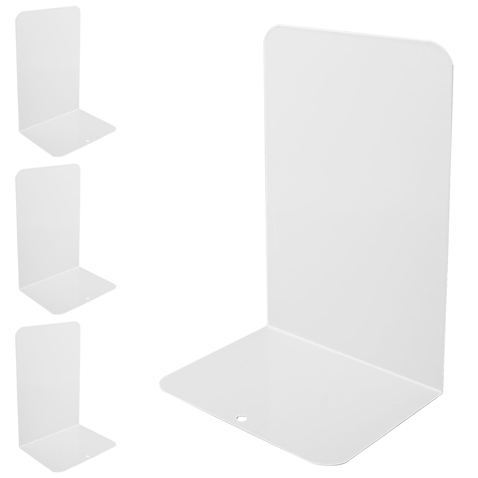 Kuhajancood 4 Pieces Heavy Duty Book Ends, 2 Pair Metal Bookends, Anti Scratch & Non-Skid, Book End Holder for Shelves with Non-Slip Rubber Pad for Decor, Home, Office, Library, School, Gift (White)