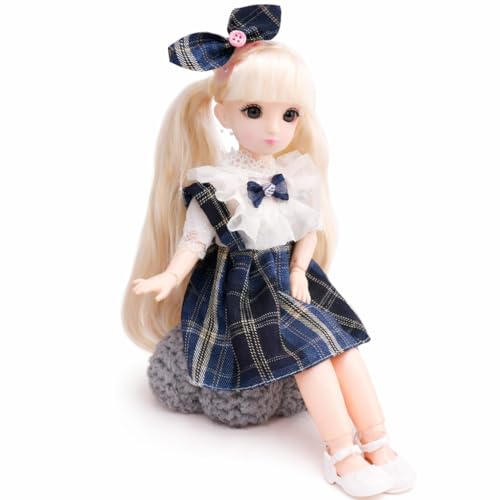 Image of DSR Princess Fashion Doll for Girls 30 CM | Sound Playing Toy with Movable Arms & Legs | Stylish Dress | Lightweight Plastic Figure (401-White-black)