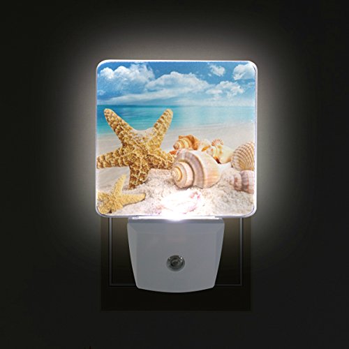 Naanle Set Of 2 Starfish And Seashells On Beach With Bright Blue Sky And Ocean Summer Style Auto Sensor Led Dusk To Dawn Night Light Plug In Indoor For Adults #TOP2