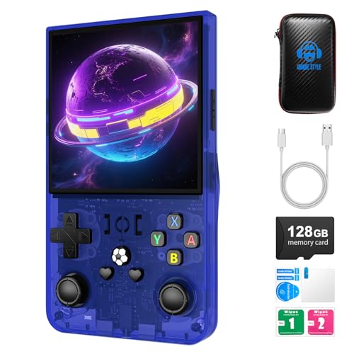 Image of R36MAX Retro Handheld Game Console,128GB Open Source System Hand Held Game Console,4.0 Inch IPS Screen Retro Gaming Console,4000mAh Battery,Portable Video Game Console(Blue)