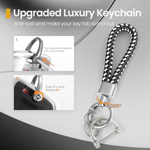 Image of Key Fob Cover for Cadillac, Silver PU Braided Loop