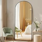 DUMOS Arched Full Length Mirror with Stand 64'x21' Floor Standing Aluminum Frame for Bedroom Body Hanging Leaning Modern Simple Home Decor Shatter-proorf Nano Glass Wall Living Room Cloakroom Black