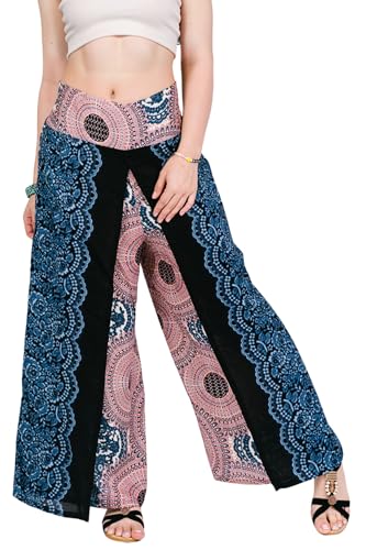 YOUR COZY Wrap Pants for Women – Bohemian Elephant Split Leg Harem Pants High Waist Lightweight Palazzo Hippie Festival Lounge Trousers (Peach Sunflower_L)